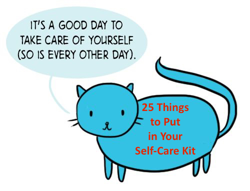 sign for 25 things to put in your self-care kit